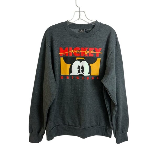 Disney Mens Size L Mickey Mouse Original Charcoal Heather Fleece Sweatshirt NEW - Picture 1 of 13